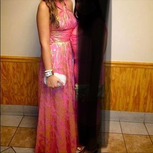 Aidan Mattox Pink & gold floor length gown